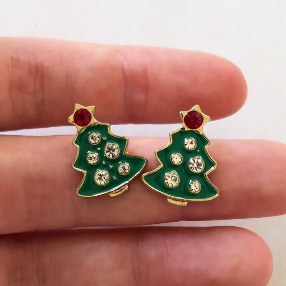 Classic Christmas Tree Stud Earrings Red and Silver Jewels